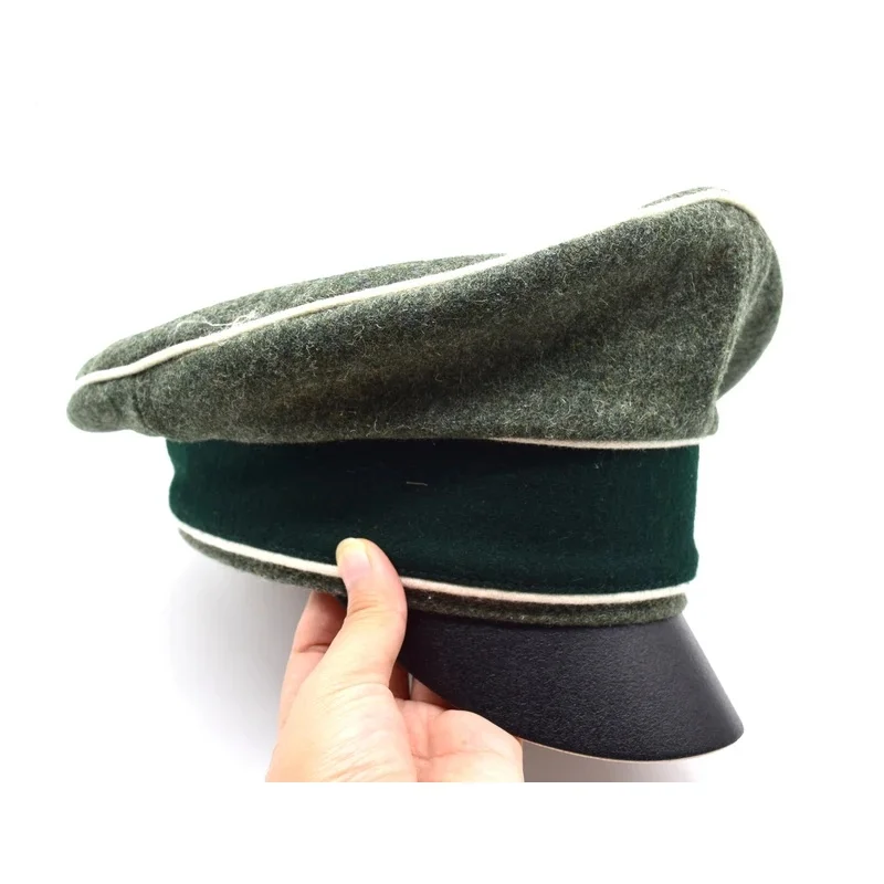 German Crusher Field Visor Cap Green Hat With Leather Wall Sweat Ring Replica Cosplay Reenactment Collectible Military Costume