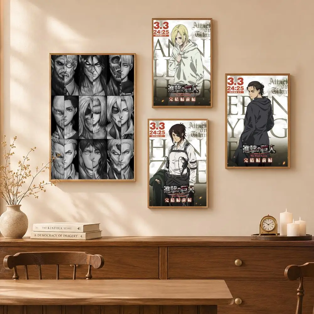 Action Anime A-Attack on Titan Poster Self-Adhesive Wall Art Poster HD Waterproof PP Bedroom Cafe Gym Home Decor Gift