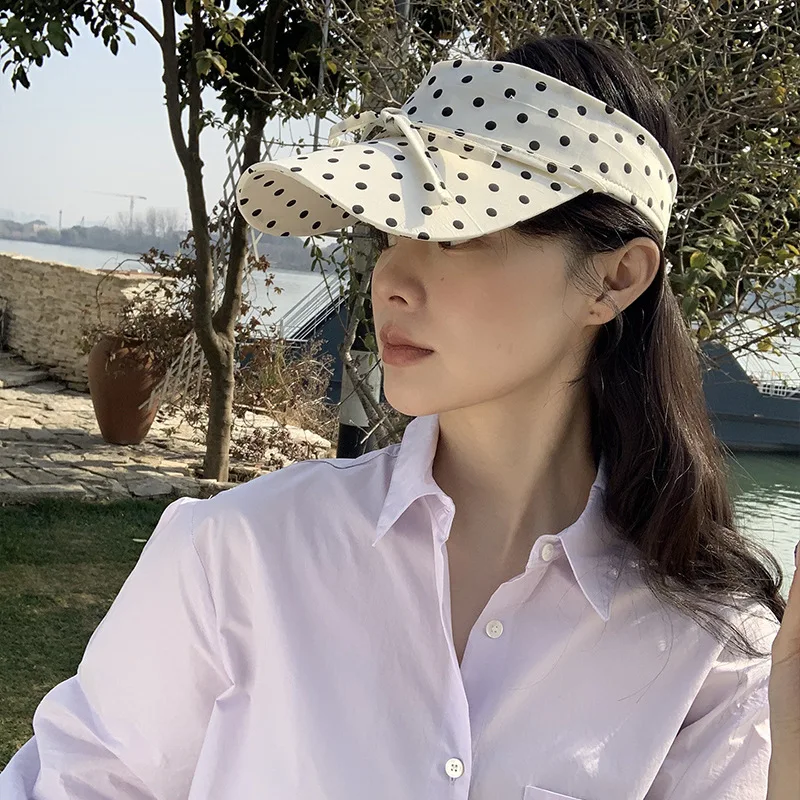 Women Cap Spring And Summer Empty Top Hats Outdoor Sunshade Butterfly Knot Versatile Simple Hat Fashion Korean White Wave Point