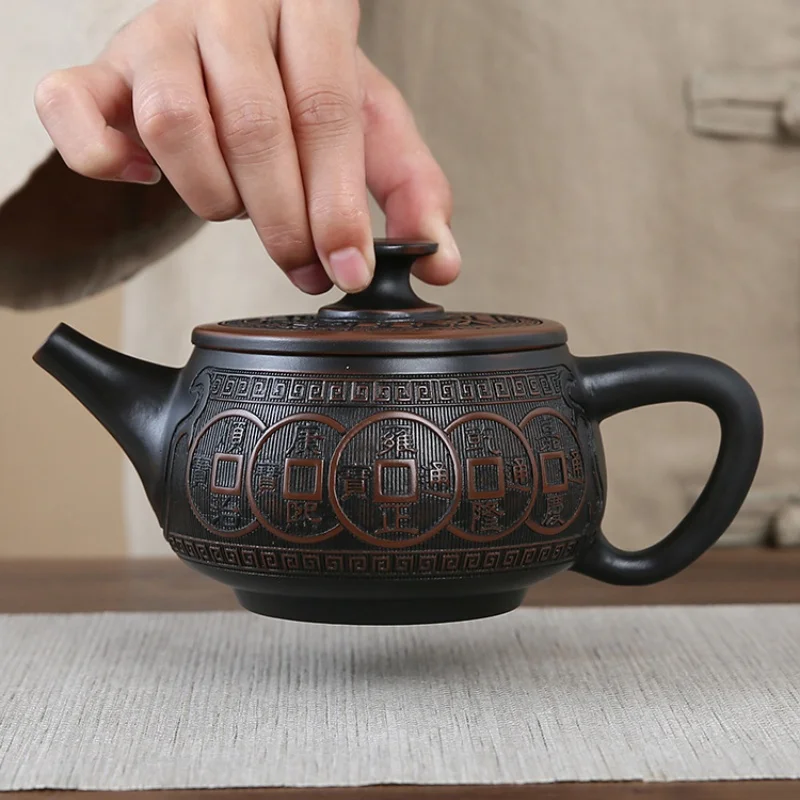 Jianshui Purple Pottery  Carving Teapot Hand Painted Antique Relief Teapot Household Teapot Kungfu Tea Set Kettle