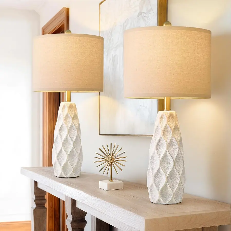 

Керамические настольные лампы для гостиной и спальни, набор из 2 современных прикроватных ламп в стиле бохо, винтажные большие ночники для фермерского дома