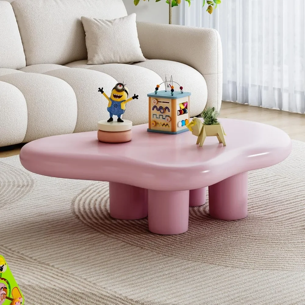 48.5 Inches Cloud Coffee Table, Unique Modern Table with 4 Legs for Your Living Room, Quickly Assembly-Pink Coffee Tables