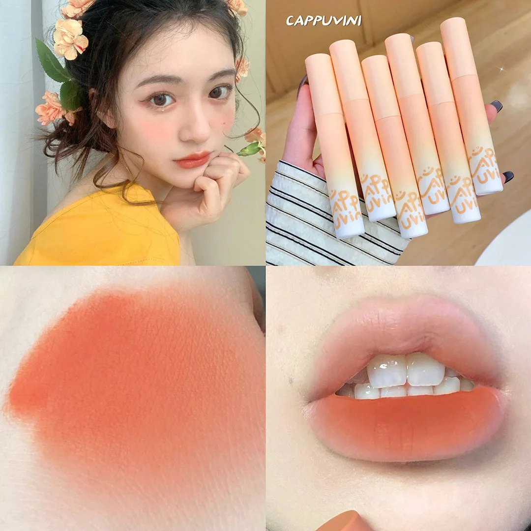 CAPPUVINI Cantaloupe Lip Glaze Velvet Soft Mist Lip Cream Naked Color Low Saturation Lipstick Long Lasting Lip Gloss Cosmetics