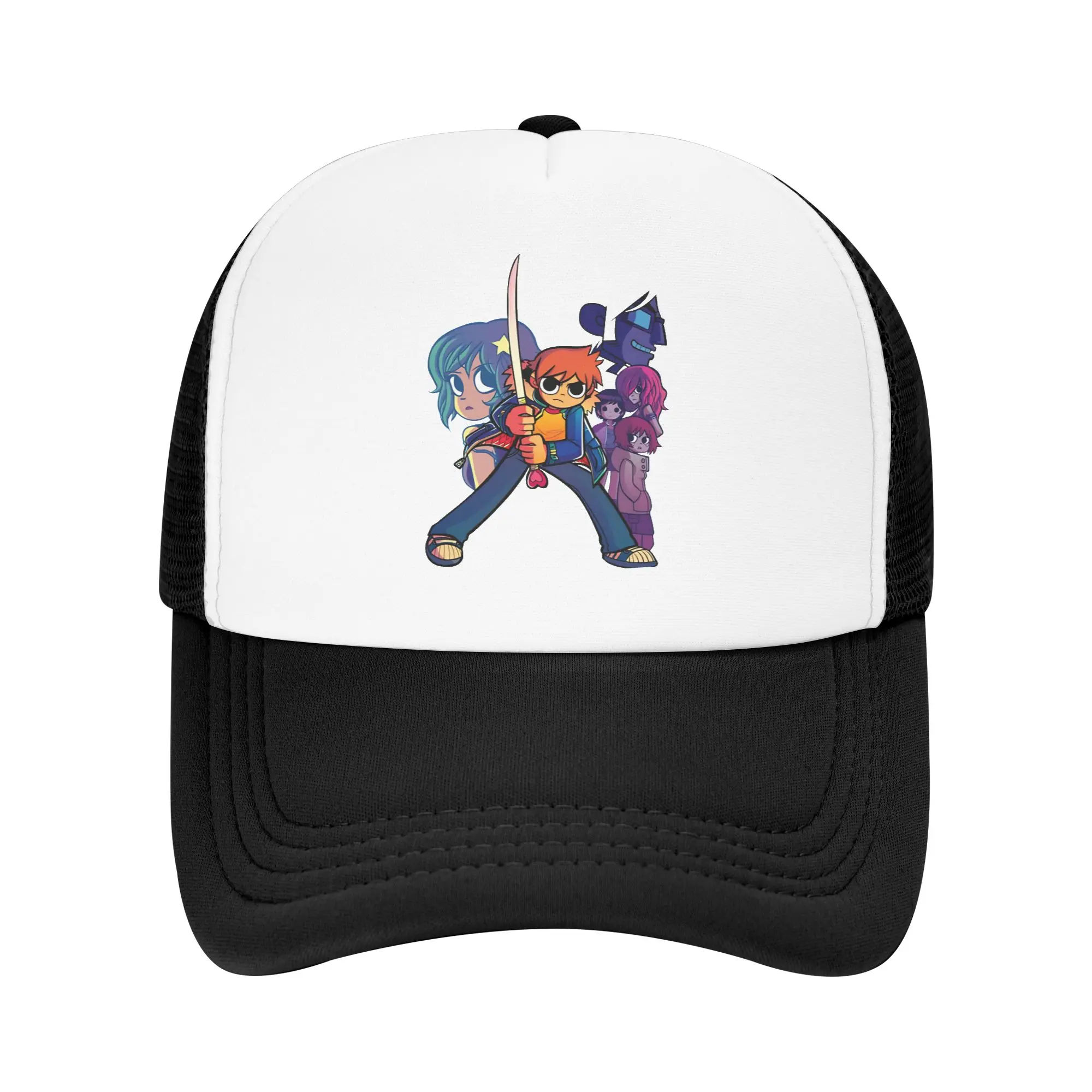 

Scott Pilgrims Mesh Sun Hats Couple Women Print Trucker Hat Summer Casual Hunting Camping Dropshipping Baseball Cap