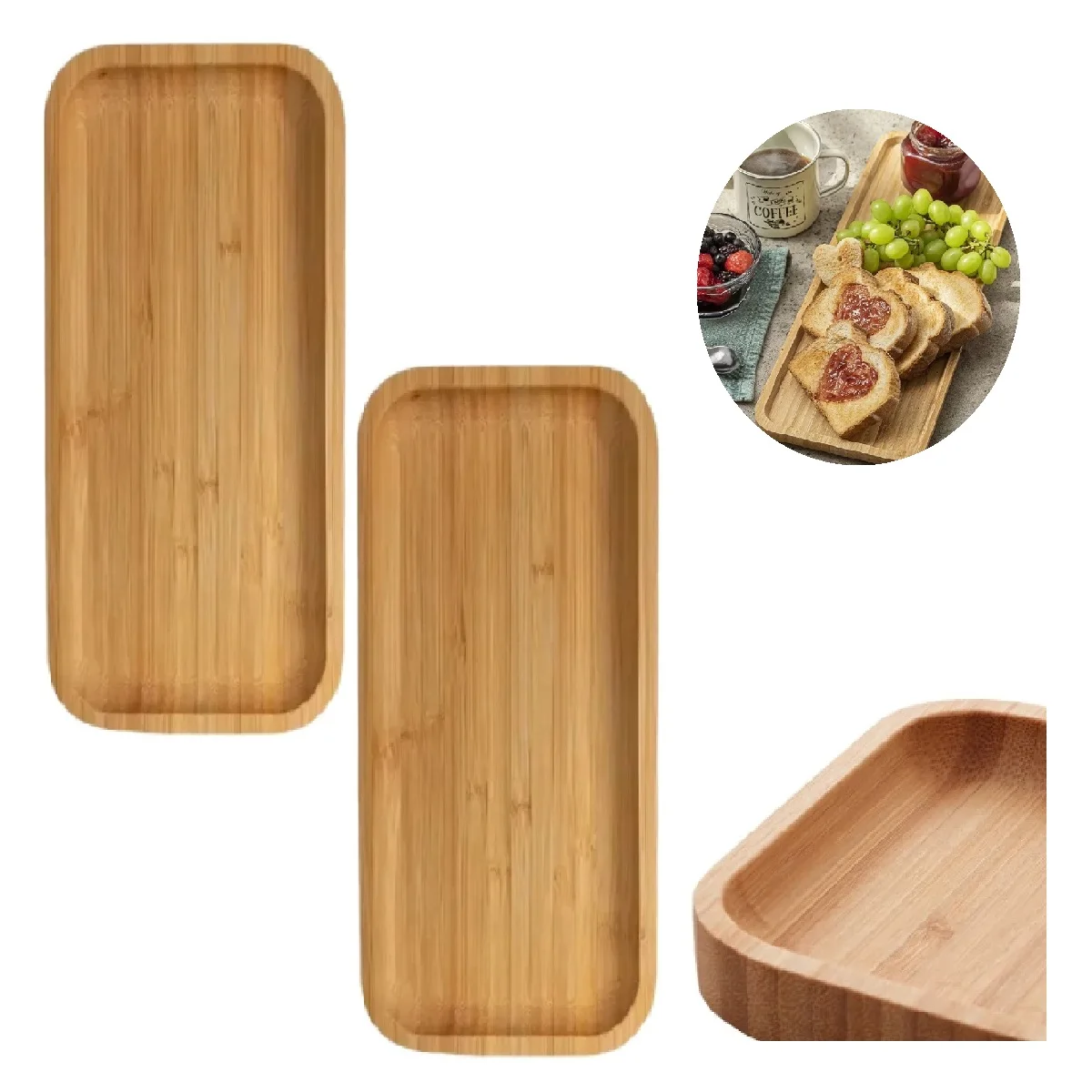 2 Trays Board 36cm Wooden Petiser Bamboo Serve