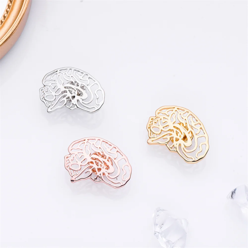 Harong 3 renkler Hollow beyin broş tıbbi moda Simlple Metal Pin şapka ceket yaka rozeti doktor hemşire takı arkadaş için hediye