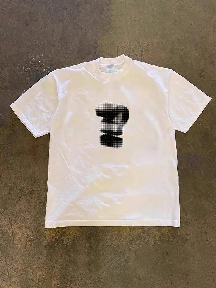 Heavyweight 260g Pure Cotton Short Sleeve Loose Fit T-Shirt with Large Question Mark Design for Men Casual Summer Wear