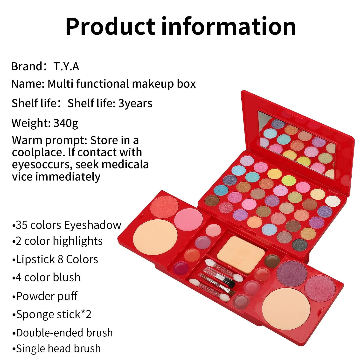 ADS-8927B Makeup Case Set Kit-Ultimate Color Combination-Holiday Gift Set Cosmetics Eye Shadow Lip Gloss Blush Combo Palette