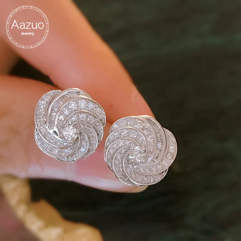 

Aazuo Fine Jewelry 18K Orignal White Gold Natrual Diamonds 0.75ct Fairy Big Flower Stud Earrings Gifted For Women Senior Banquet