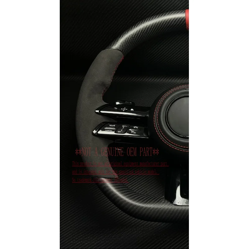 For Mercedes Benz Dragonfly Style Red Stripe Steering Wheel Suede Customizable Cover Horn Shell