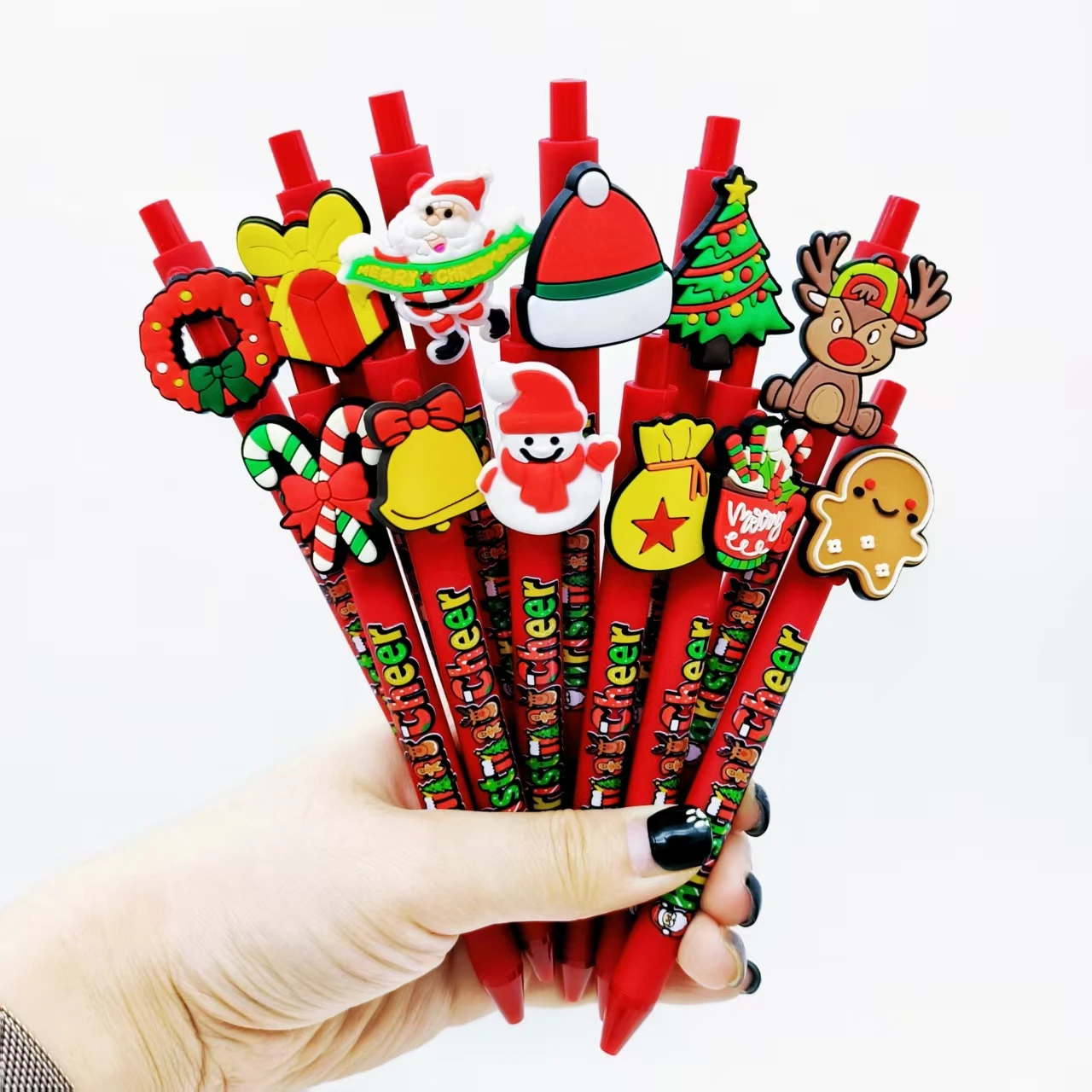 

10pcs/20pcs Christmas Happy Theme Patch Printing Pen Stretchable Ballpoint Pen Daily Office Stationery Holiday Gift Stationery