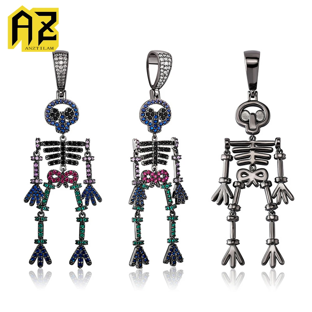 

Anztilam Iced Out ожерелье со скелетом и длинной цепочкой для женщин и мужчин латунь циркон хип-хоп ювелирные изделия Бесплатная доставка