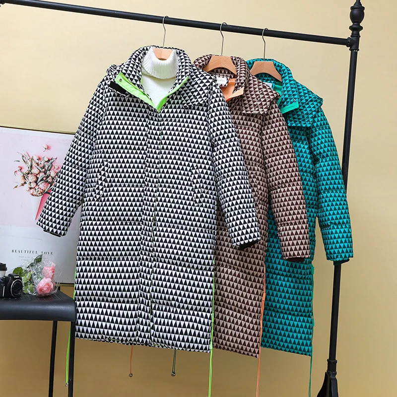 Winter Down Cotton Jacket Women 2022 New Streetwear Long Warm Thick Parkas Female Hooded Loose Plaid Padded Coats Outwear