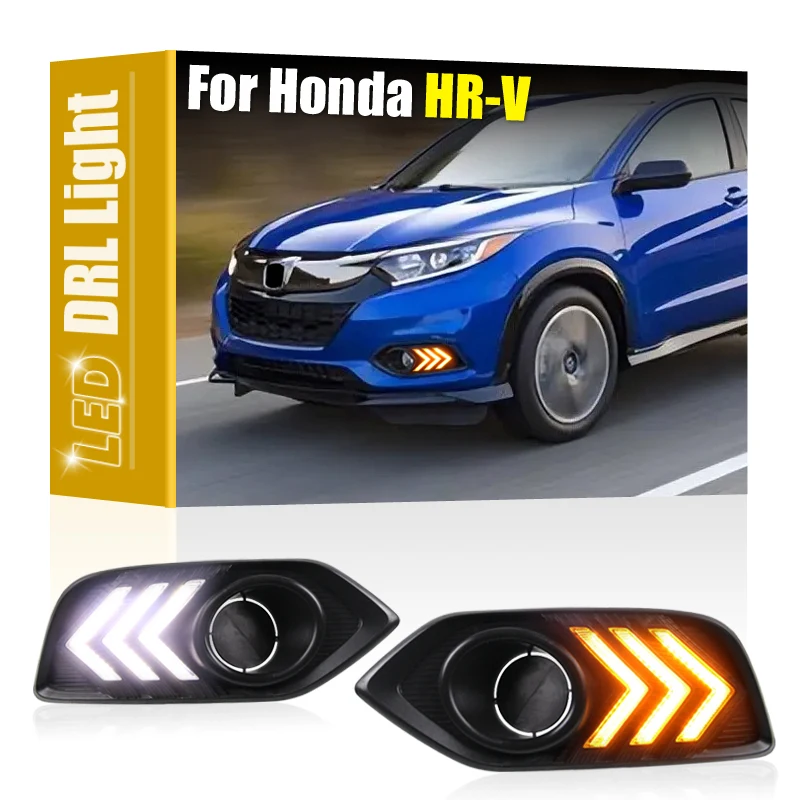 

2Pcs Front Fog Lamp Cover With LED DRL Daytime Running Light Turn Signal Indicator For Honda HRV HR-V 2018 2019 2020