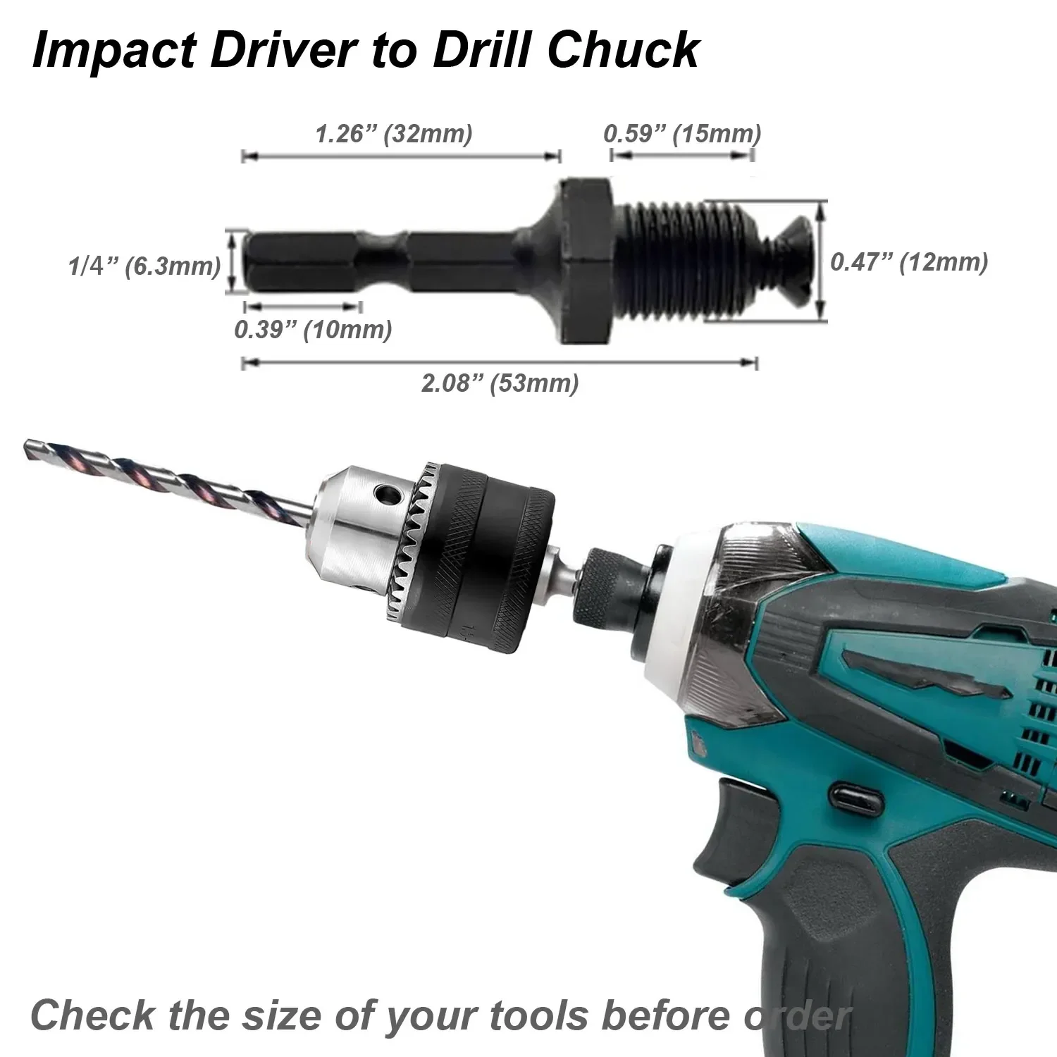 Drill Chuck Converter Adapter for Impact Wrench Power Driver Electric Hammer SDS-Plus Hex Socket Square Female Convert 1/2 3/8