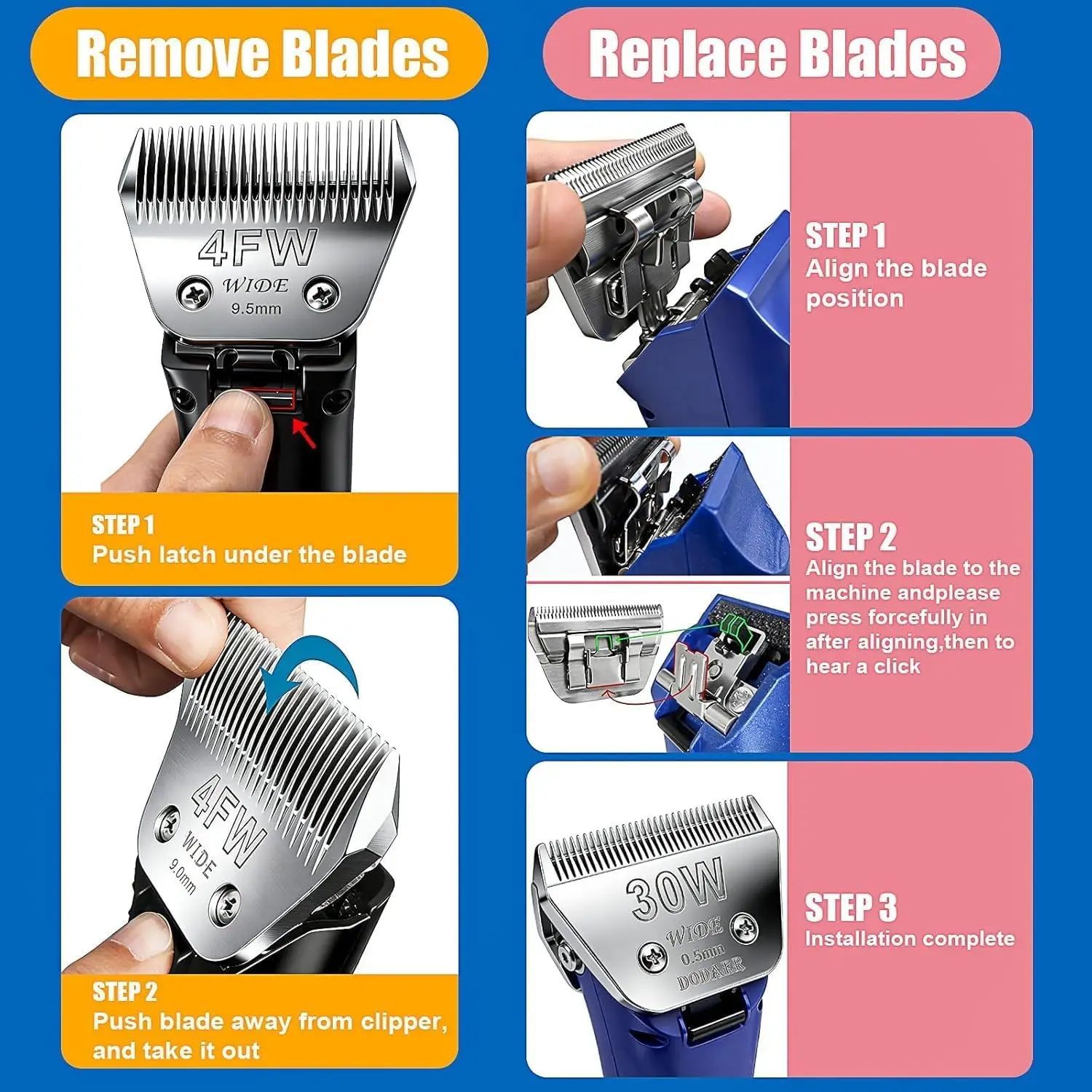 Animal Grooming Wide Blades Compatible with Andis,Oster A5,Wahl km10 Clippers Stainless Steel Blades for Pet,Dog,Cat,Horse - view 4