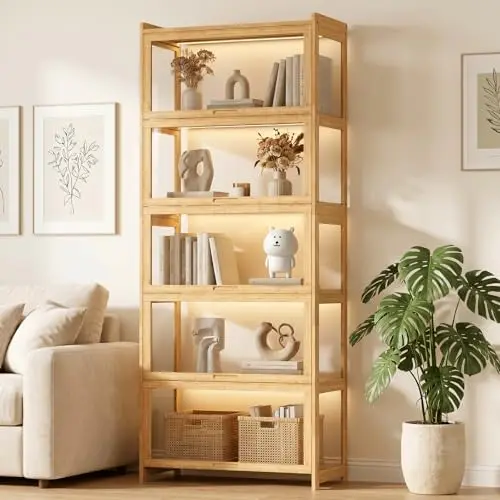 Display Cabinet with Acrylic Doors, 5-Tier Curio Cabinet for Collectibles, 67.5
