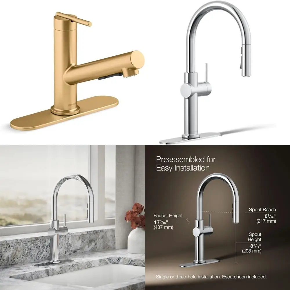 Keran Dapur Satu Gagang dengan Semprotan Tarik, Lapisan Logam Berwarna Cerah, Daya Tahan Lama