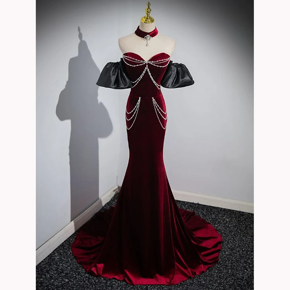 Robe élégante en velours perlé pour femmes, personnalisée, Sexy, fourreau Slim, Costume en cœur pour robes de soirée, éclaboussures spectrales