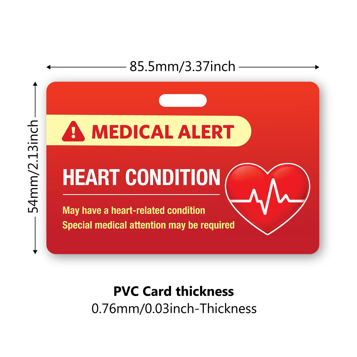 1SET, Medical Alert Card Heart Condition Emergency Medical ID Identification Card PVC Waterproof Wearable Warning Card with Neck