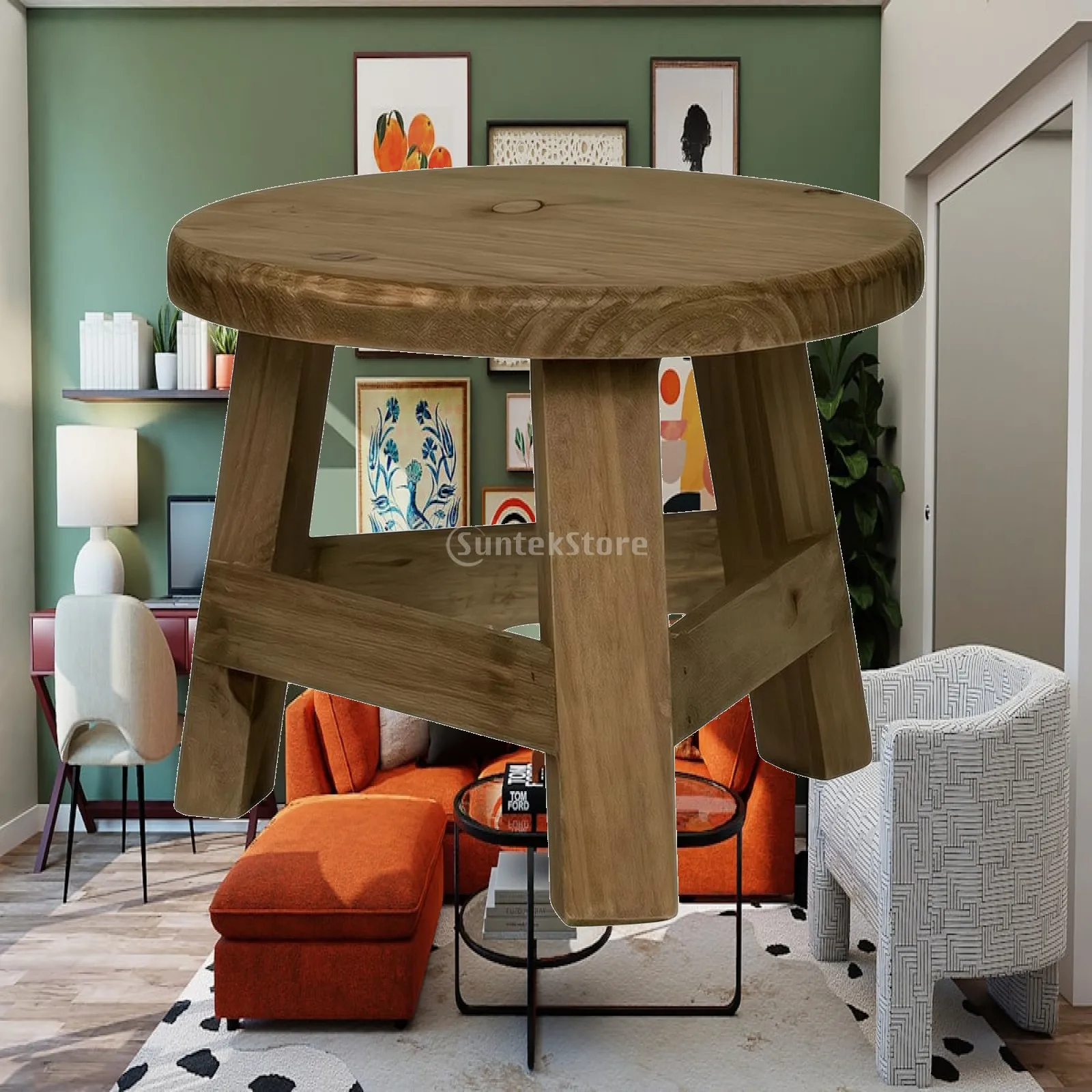 Round Wooden Plant Stand Rustic Single-Tier Wooden Plant Stand Sturdy for Living Room, Balcony, Entryway
