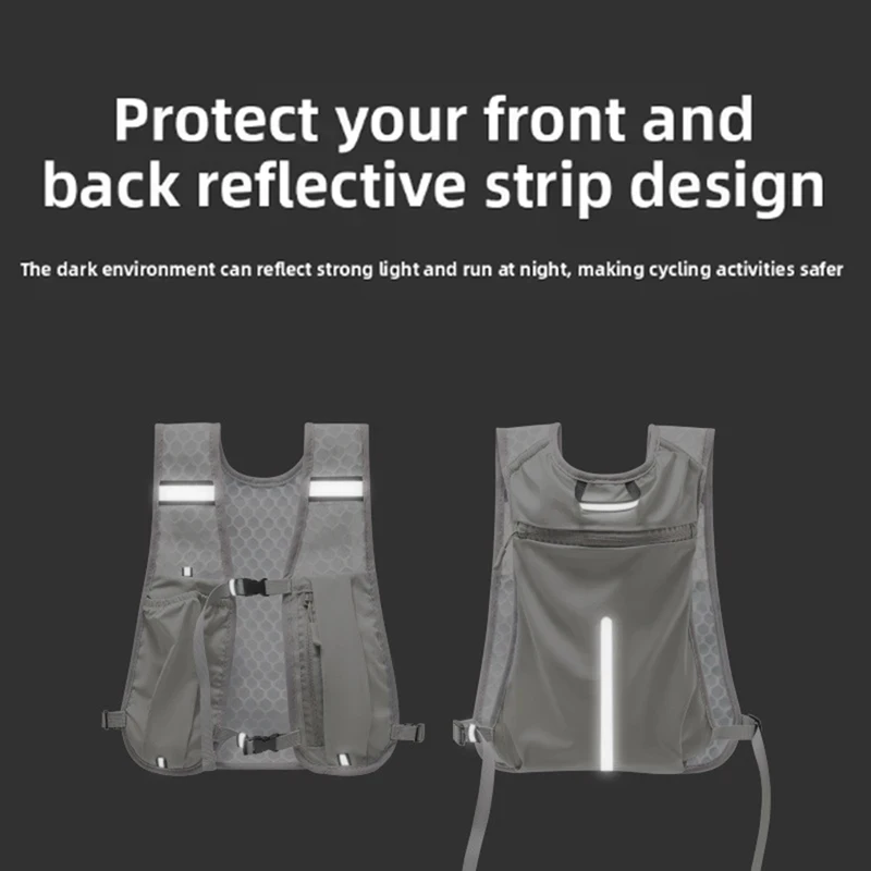 Biking Running Storage Vest Backpack Lightweight Running Vest Reflective Hydration Water Chest Pack Phone Storage Pocket image 4