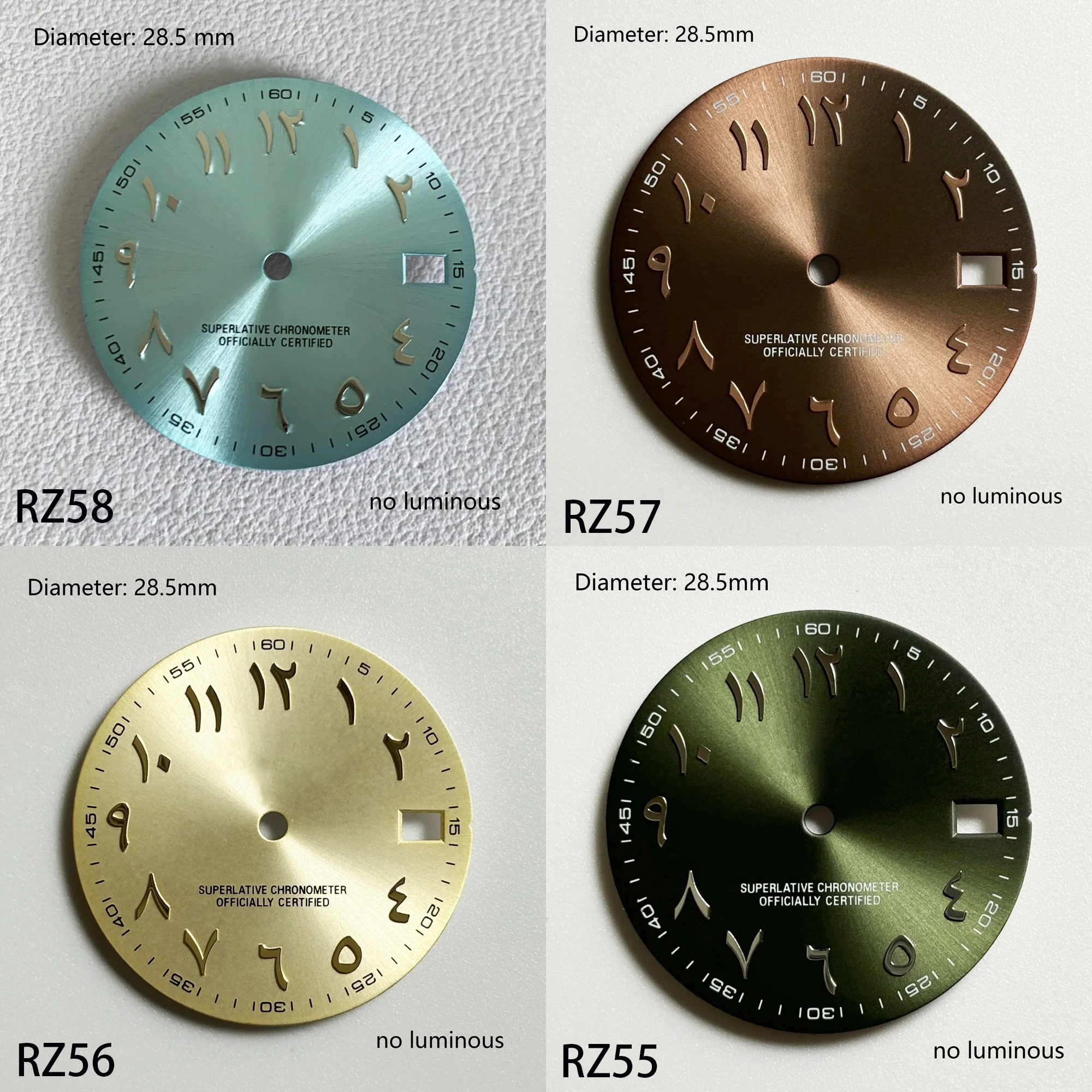 28.5mm NH35 sun patterned Arabic dial, no night light, with S logo, ice blue, olive gray single date watch accessories