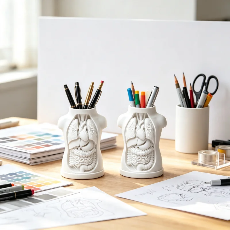 2-Piece Set of Petg Material 3D Printed Human Anatomy Pen Holder, White Embossed Internal Organs Design Pen Cup, High-Quality Sturdy and Durable Desktop Stationery Organizer, Realistic Torso Anatomy Pen Container, Moisture-Proof and Drop-Resistant Office Desk Organizer, Daily Stationery Storage for Medical Students and Doctors, Home Office Desk Decoration, High-Quality Creative Medical-Style Storage, Multi-Purpose Pen Holder, Durable and Non-Fading