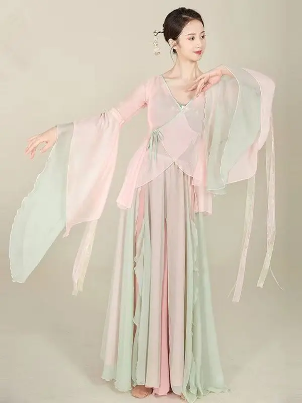 Ropa de práctica folclórica de baile clásico chino, ropa tradicional nacional, Hanfu Yangko, traje de baile moderno elegante para mujer