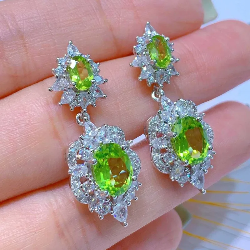 SACE GEMS New Earrings for Women 925 Sterling Silver 7*9MM Natual Peridot Stud Earrings Engagement Cocktail Party Fine Jewelry