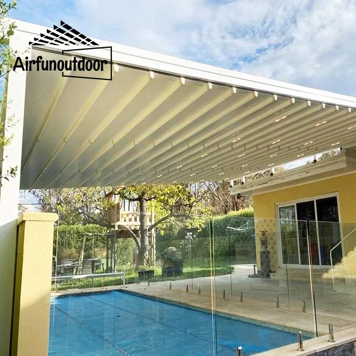 مقاوم للماء بولي كلوريد الفينيل قابل للسحب النسيج العريشة أكشاك وجناح 3x4 حجم التحكم عن بعد بمحركات الألومنيوم الإطار للحديقة