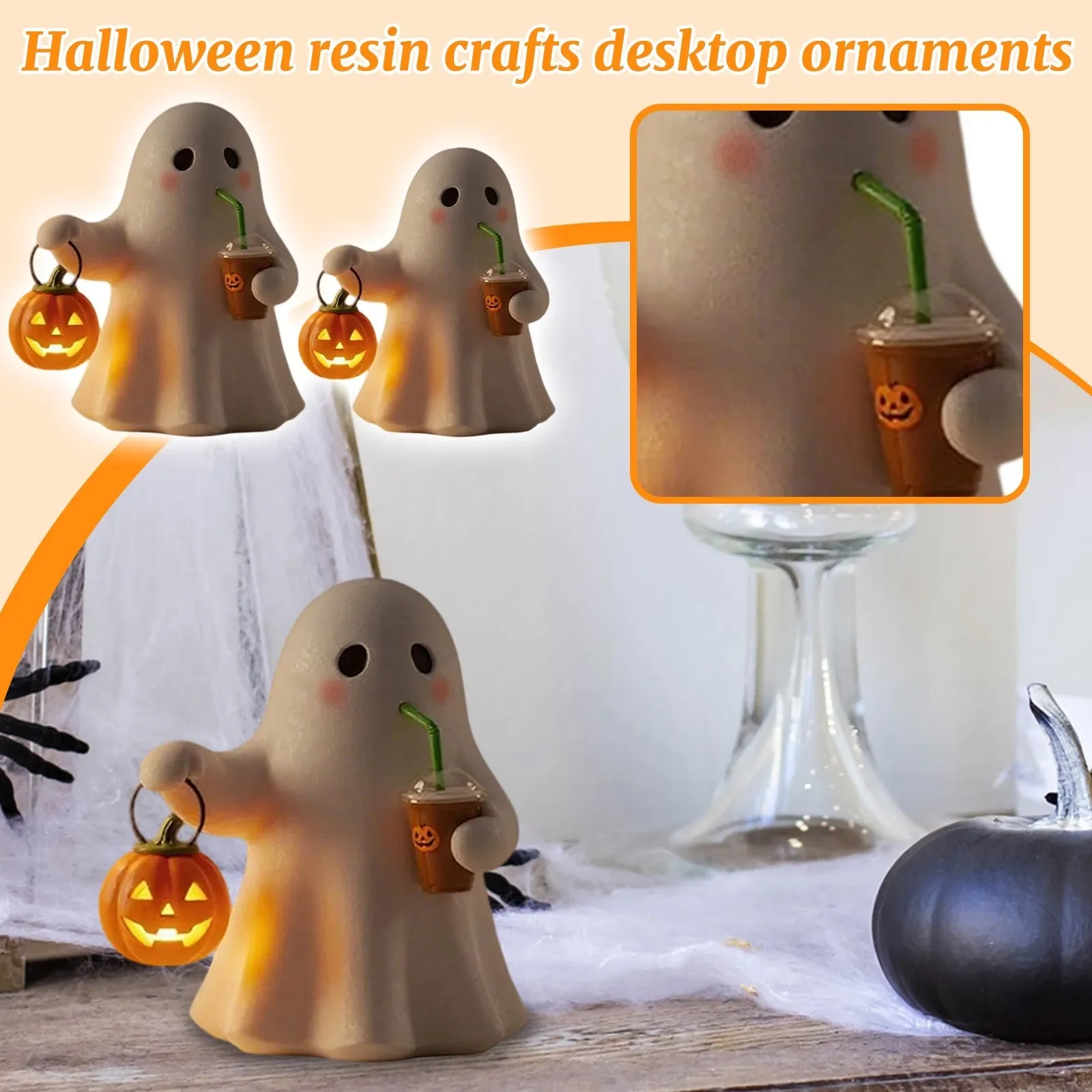 

Cute Ghost/ Decoration Nightlight Resin Halloween Home Creative Crafts Decoration Atmosphere Halloween Decorations Home Decor