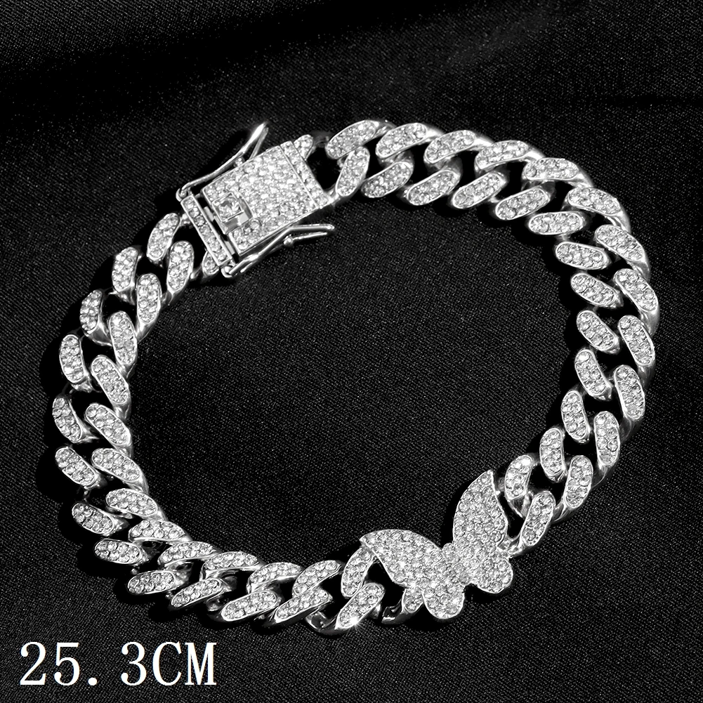 Glitter Iced Out Prong Chain＆anklet Flatfoosie Hip Hop Iced Out Chunky Cuban Chain Anklets For Women