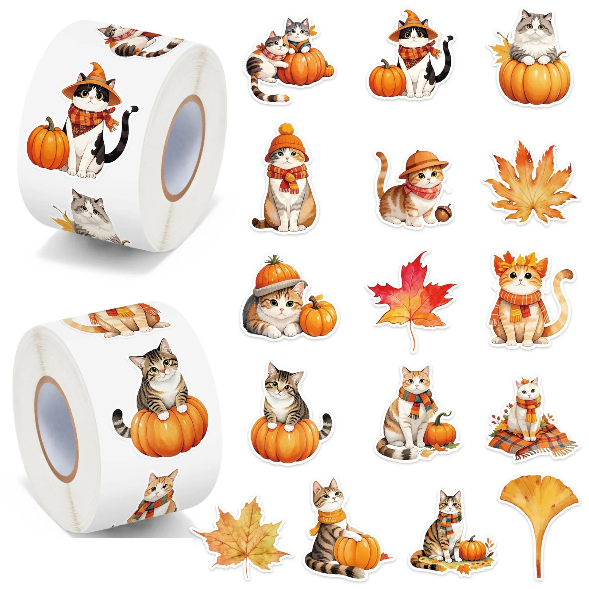 500pcs Autumn Maple Leaf Cat Diy Stickers Anime Seal Label Decorative Cartoon Kids Party Candy DIY Stickers Rolls Gift Packaging