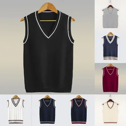 Mens Fashion Thick V-Neck Sleeveless Vest Sweater School Uniform Knitting Tops Fashion Sweater S-4XL