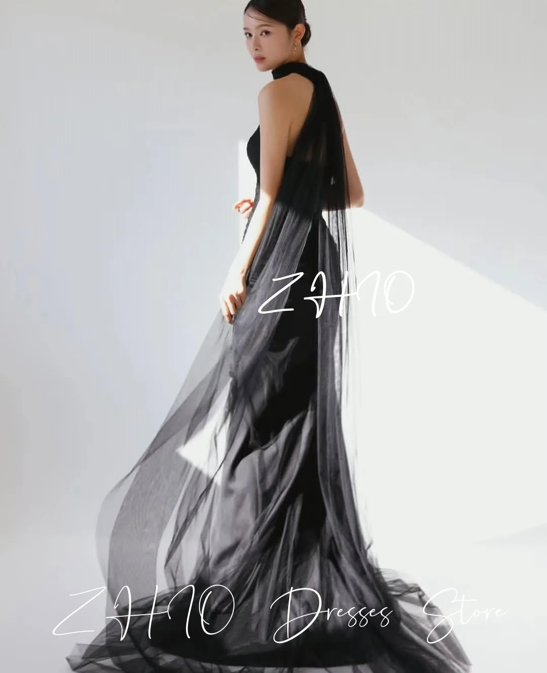 ZHIO Простое черное свадебное платье русалки с тюлем без бретелек со шлейфом Корейское свадебное платье для фотосессии на заказ