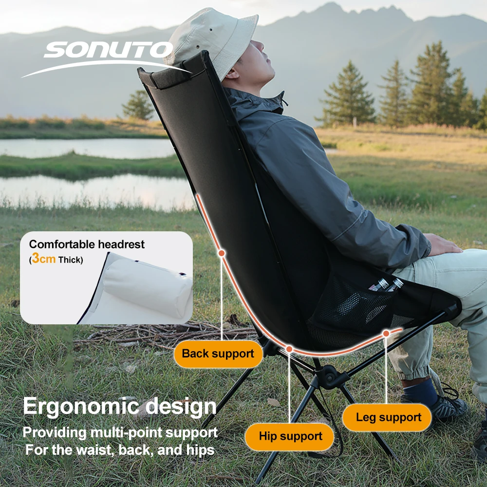 Silla de Camping Plegable de Aluminio Ultraligera con Respaldo Alto, Capacidad de Carga de 150 kg, Asiento Portátil para Pesca con Bolsa de Transporte para Picnic al Aire Libre