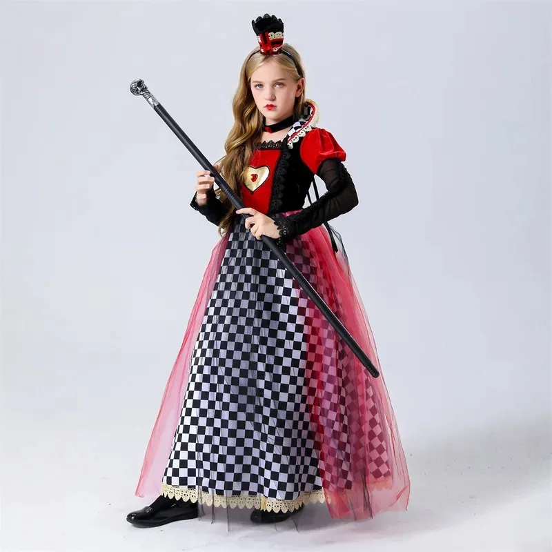 أزياء الهالوين أليس ريد كوين للأطفال البنات لحفلات أعياد الميلاد فستان الأميرة أنيمي القصيرة ملكة القلوب ملابس لعب الأدوار