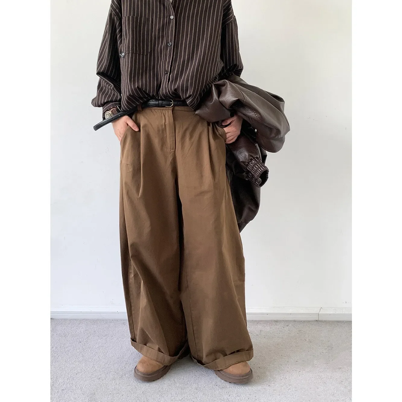 Pantalones de trabajo básicos Vintage japoneses para hombres y mujeres, pantalones casuales de pierna ancha, ajuste suelto, estilo novio Ins, primavera y otoño