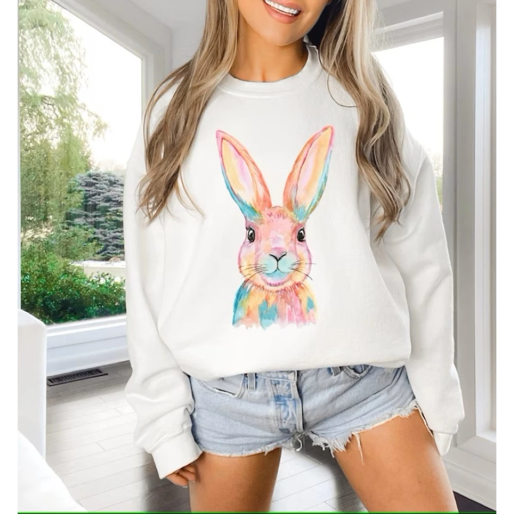 Watercolor Bunny Sweatshirt Easter Bunny Shirt Cute Y2k Kawaii Sweet Aesthetic Pullovers Trendy Aesthetic Sweatshirt Easter Gift