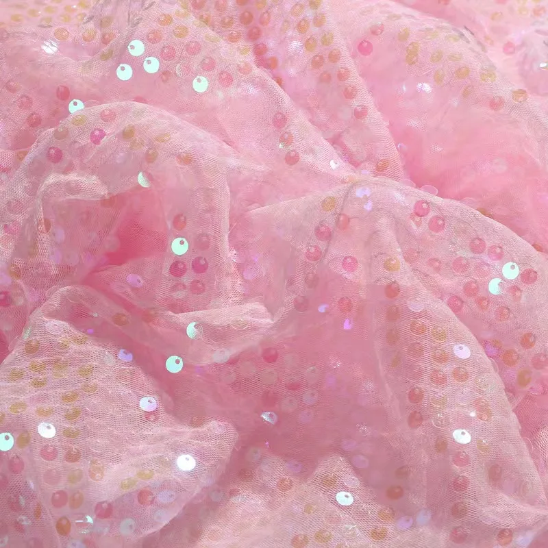 Mistlace Sparkly 6mm Round Sequins Sheer Tulle Fabric,Shimmer Mesh Textile for Children Evending Dress Handmade Craft ML307
