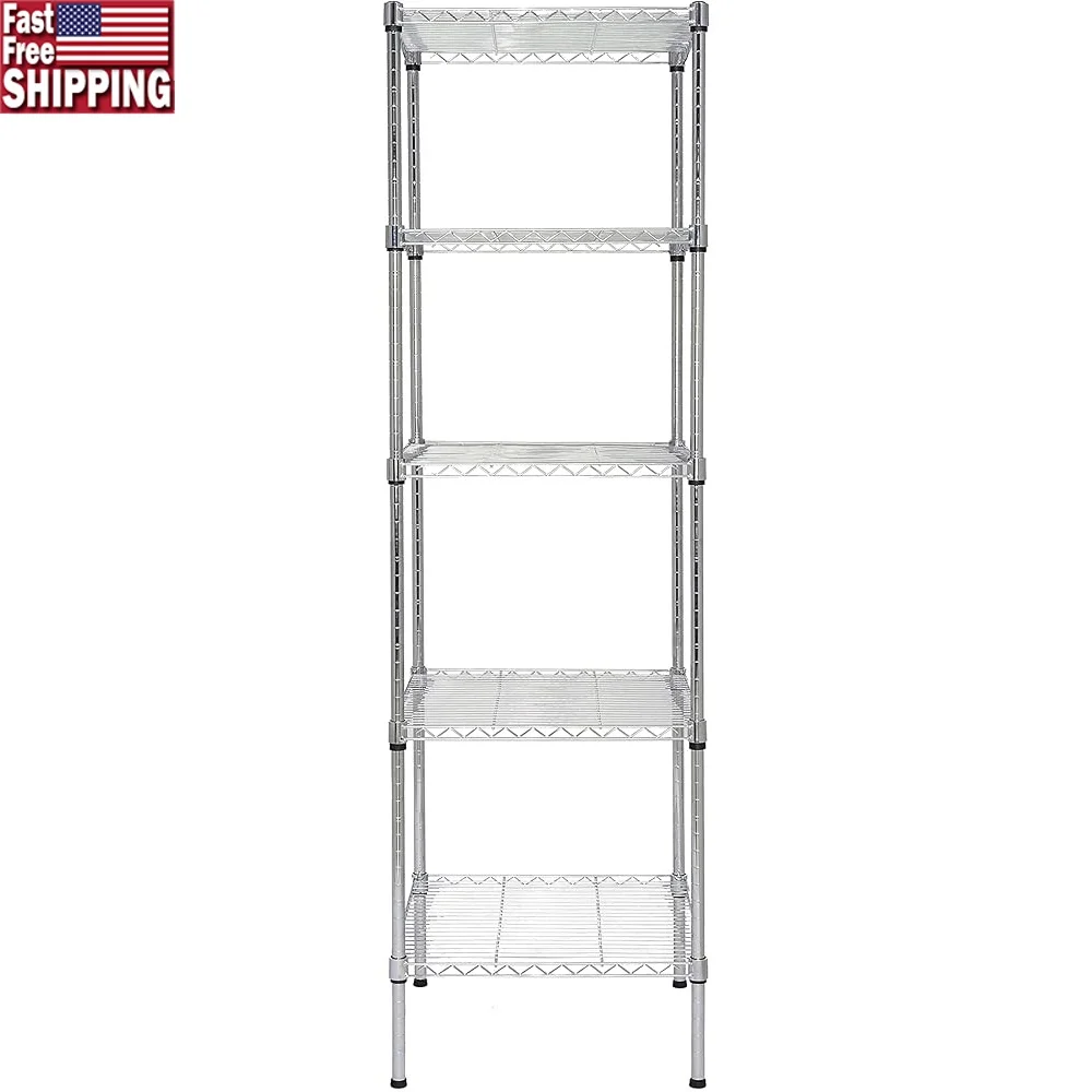 

Прочный 5-уровневый стеллаж из металлической проволоки, регулируемый сверхмощный стеллаж для хранения, сертифицированный NSF, пространство для кухни, ванной комнаты, прачечной