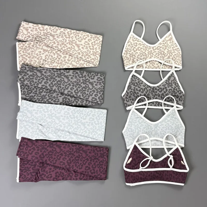 2-teiliges HISTELLO Damen-Gym-Set, Sport-BH mit Leopardenmuster, hochelastisches Scrunch-Butt-Yoga-Set, nahtlose Fitness-Workout-Sportbekleidung