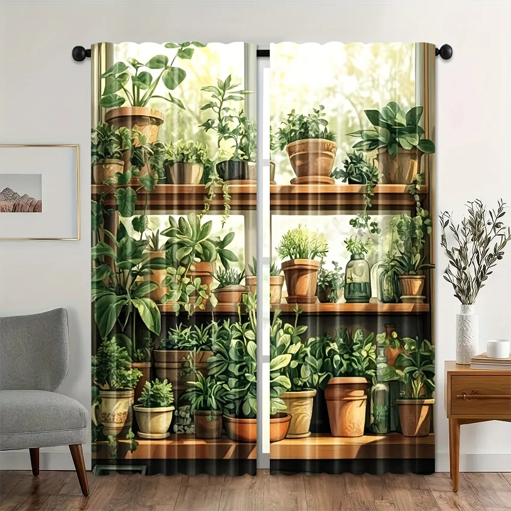 Luxurious Tropical Botanical Jungle Greenhouse Print Curtains Polyester Window Drapes Aesthetic Greenery Plant Life Home Decor