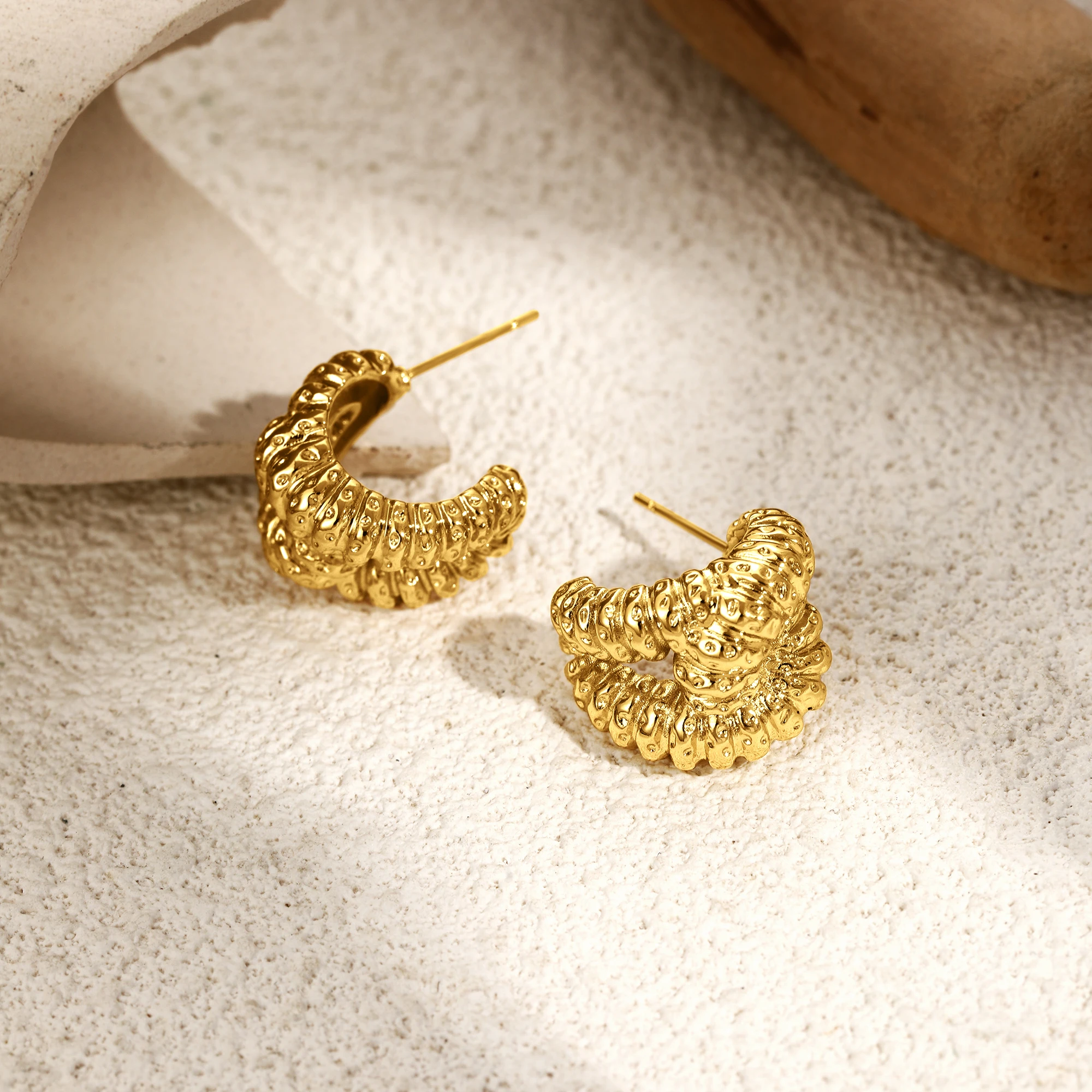 Vintage Goldfarbene, unregelmäßige Lava-Textur, klobige C-Creolen für Frauen, 18 Karat vergoldet, Statement-Ohrstecker, trendiger Schmuck