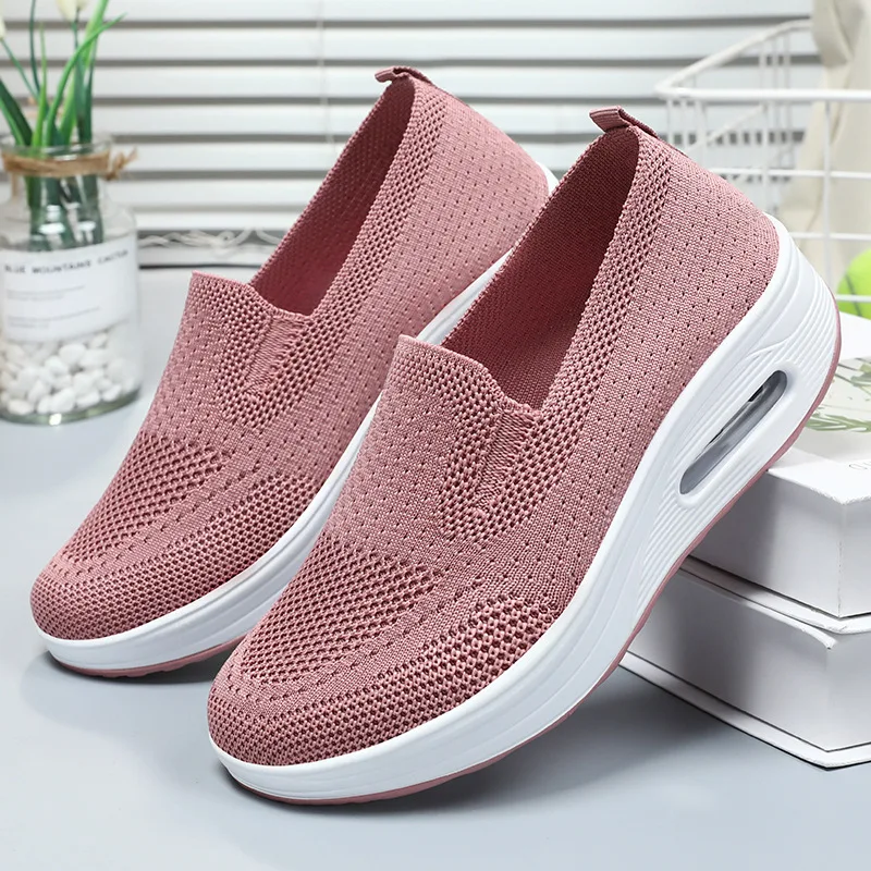 

Women's Casual Shoes Slip on Sneakers Platform Solid Color Flat Shoes Fashion Walking Vulcanized Shoe Wedges Mesh Women's Shoes
