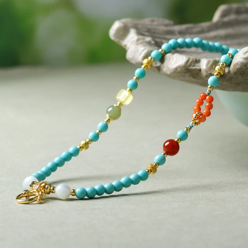 Hand-woven magnesite turquoise new Chinese style versatile necklace cord suitable for hanging South Red Agate and amber pen