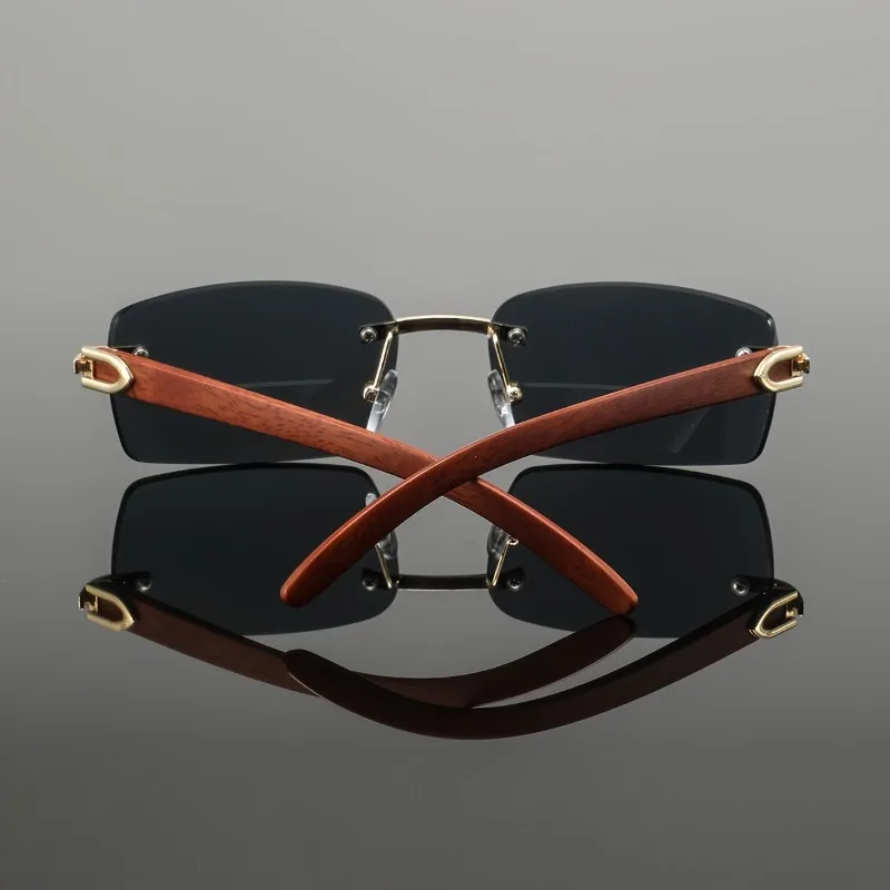 1 Stück Rahmenlose Brille mit Holzmaserung-Imitation im Business-Stil, Klassisch Modische Dekorative Brille für Damen und Herren – Detail 5