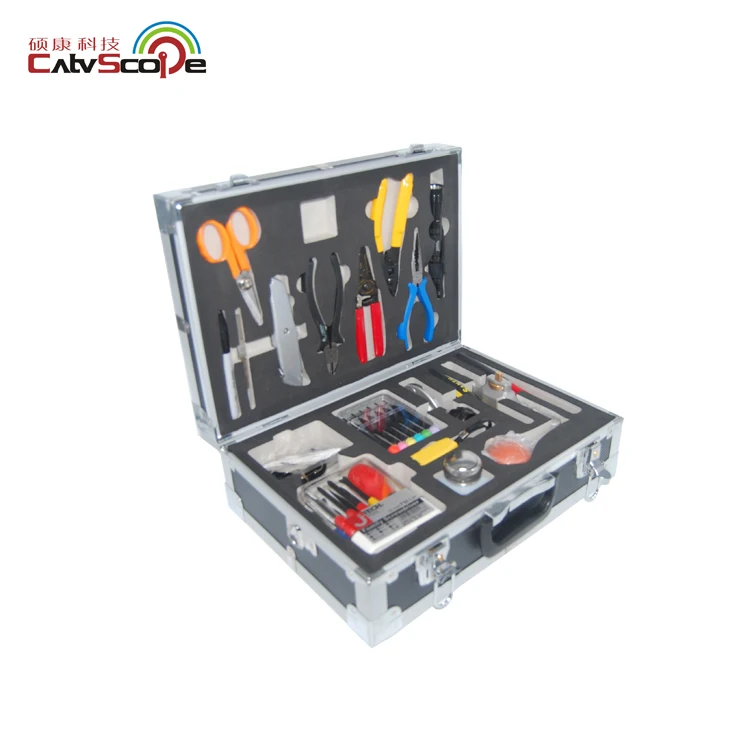 FTTH Assembly Stripping Splicing Termination Fiber Optic Tool Kit with Optical Power Meter and VFL   Cleaver