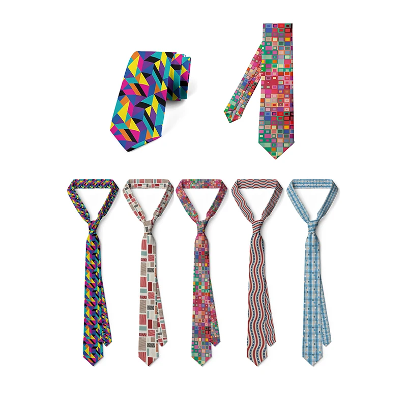 

Geometric striped printing 8cm men's slim tie unisex party fashion business tie casual elegant matching polyester tie